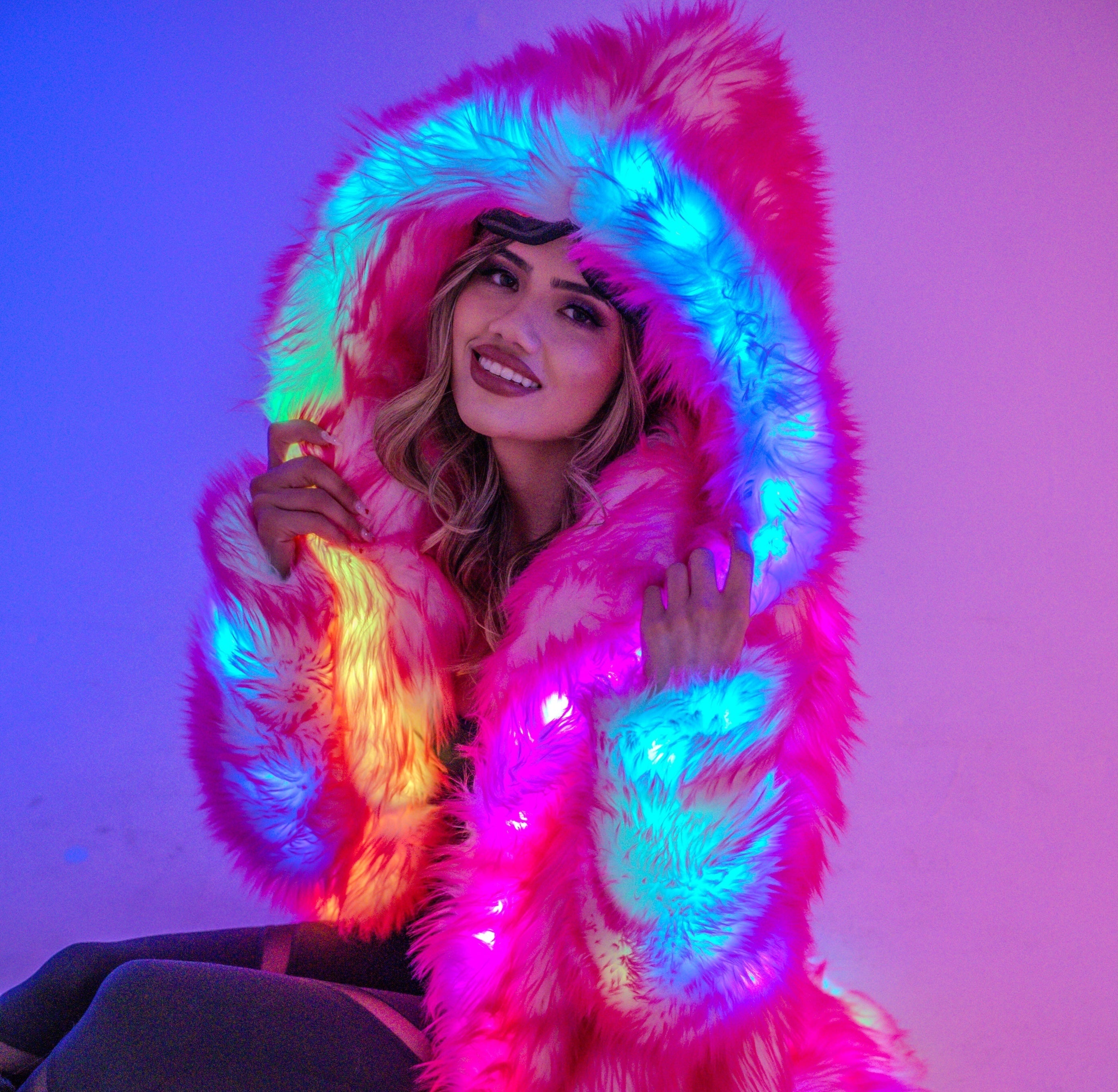 Women's LED Faux Fur Festival Coat – Light-Up & Soft – Furrocious Furr