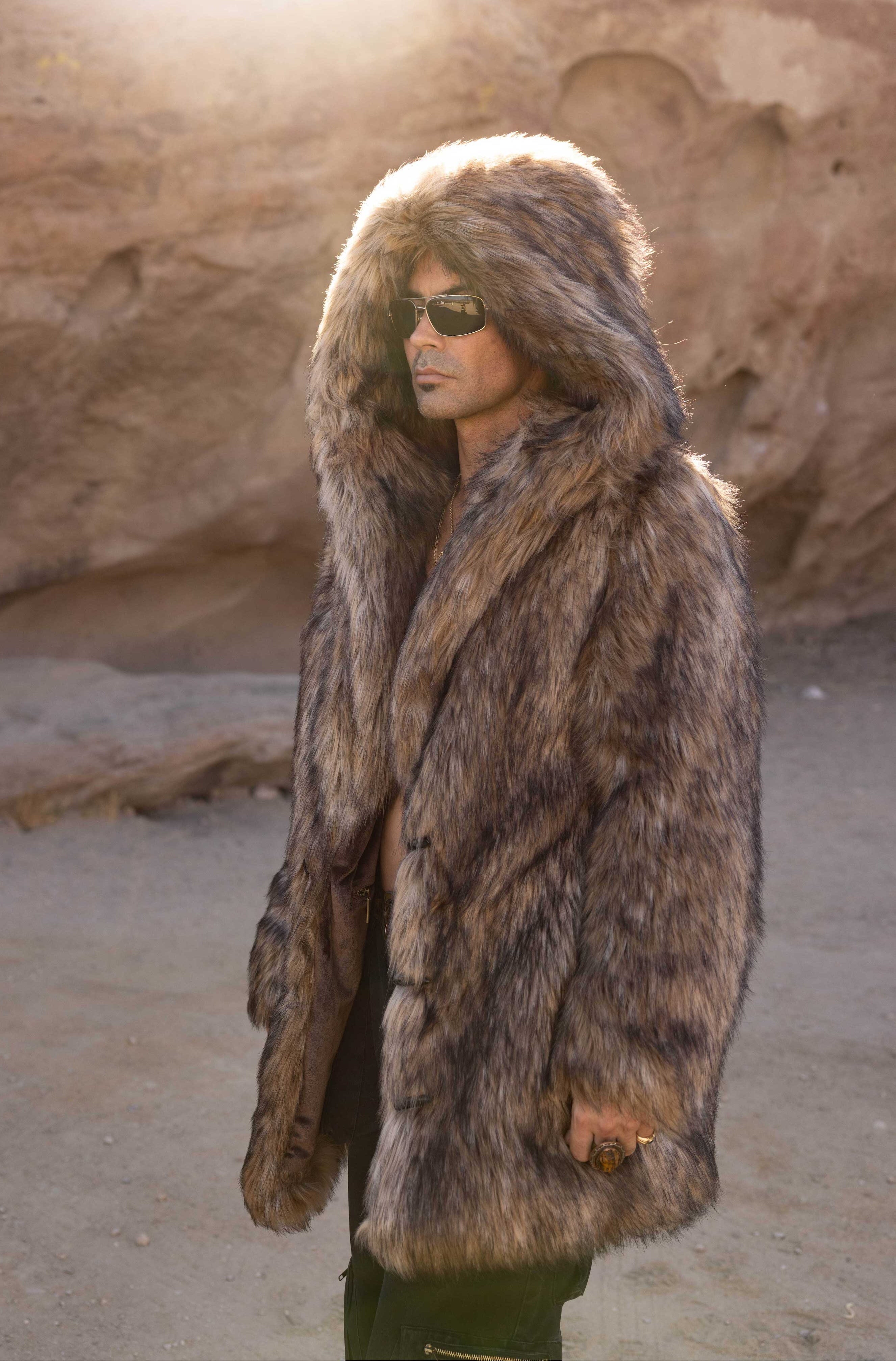 SHOP MEN'S FAUX FUR COATS, JACKETS, VEST FOR BURNING MAN, FESTIVAL