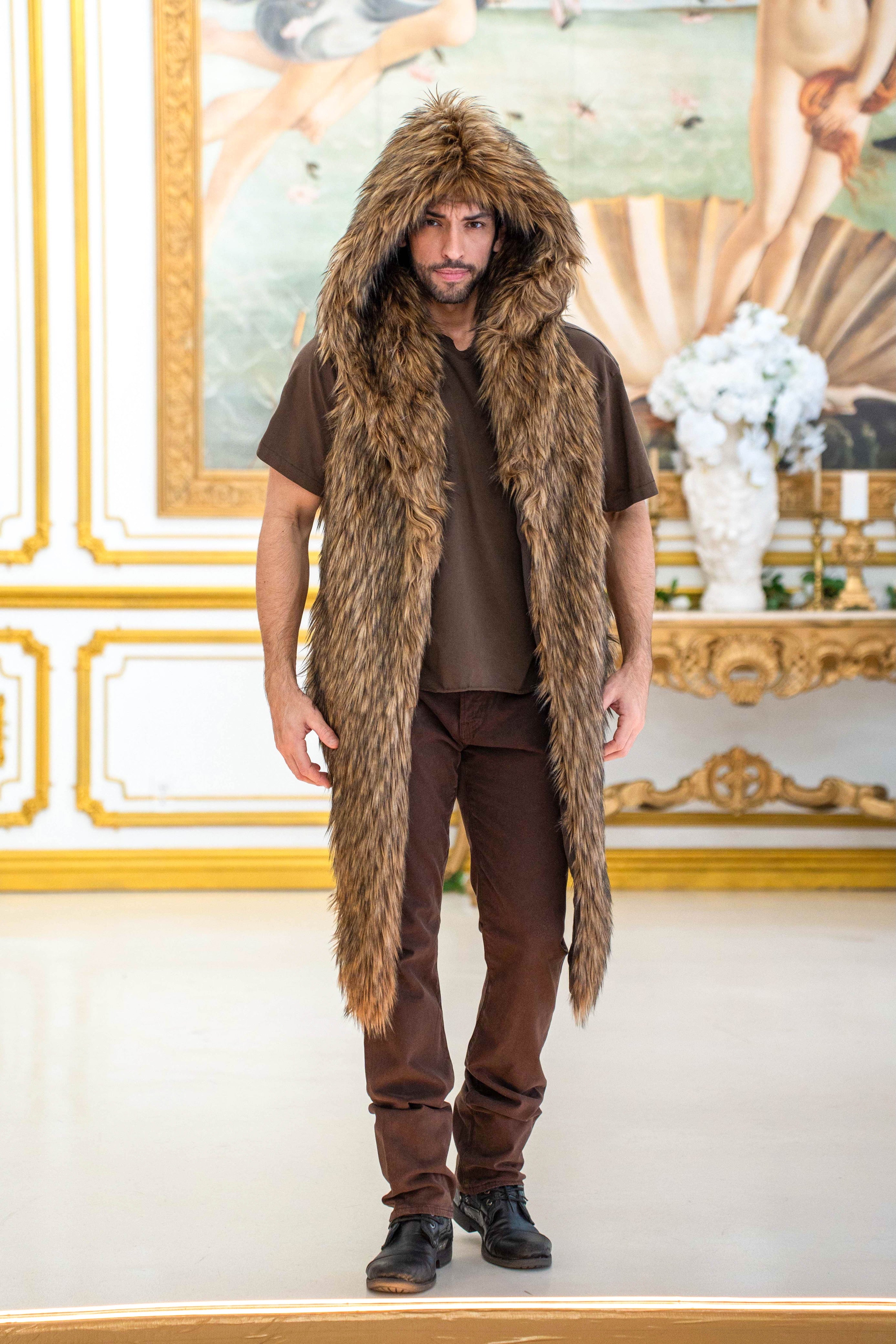MENS desert warrior VESTS faux fur Mountain coyote| Furrocious Furr