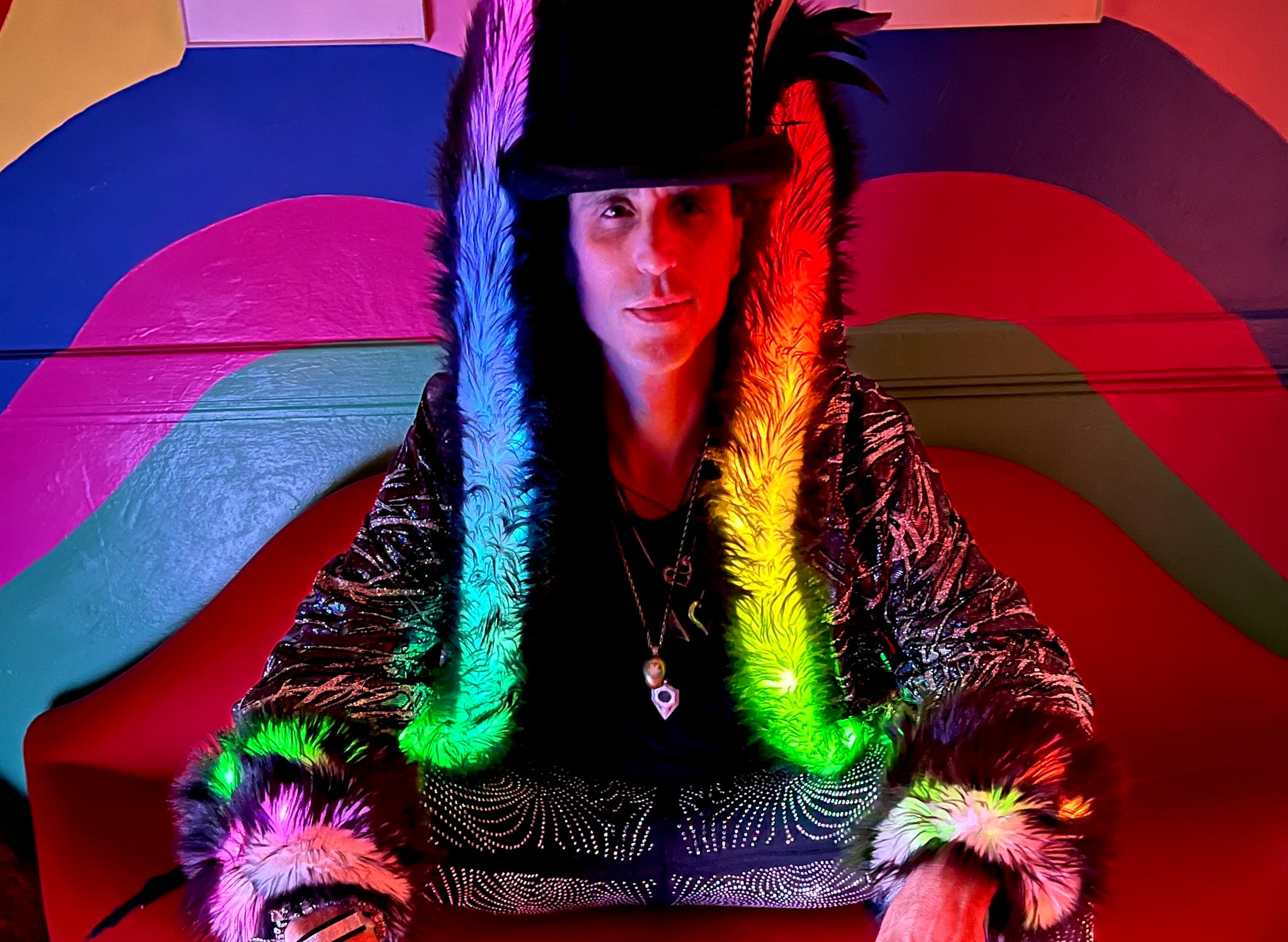 Men's LED Faux Fur Festival Coat – Mid-Thigh, Light-Up Trim