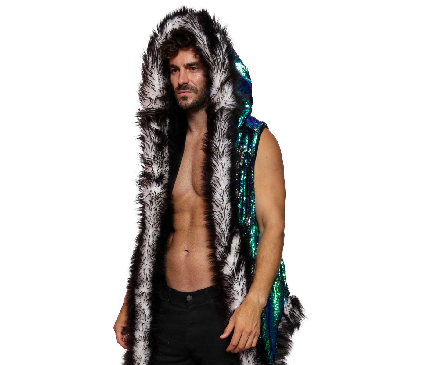 sequin fur vest