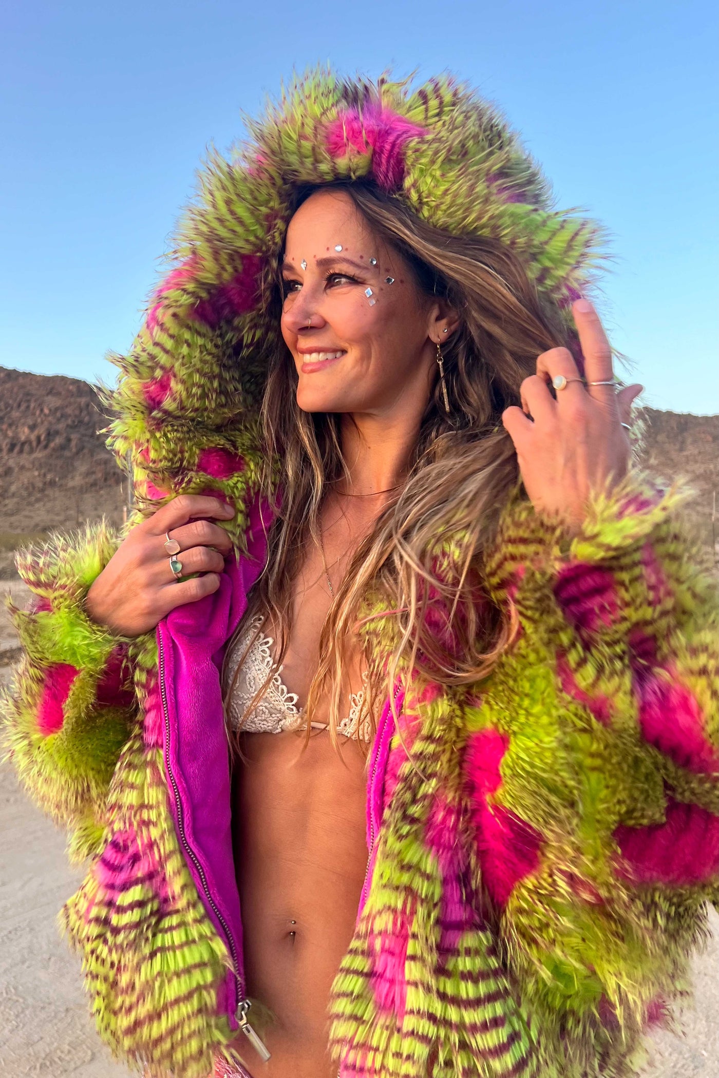 Women's Snuggle Coat in "Pink Lime Feather" STOCK