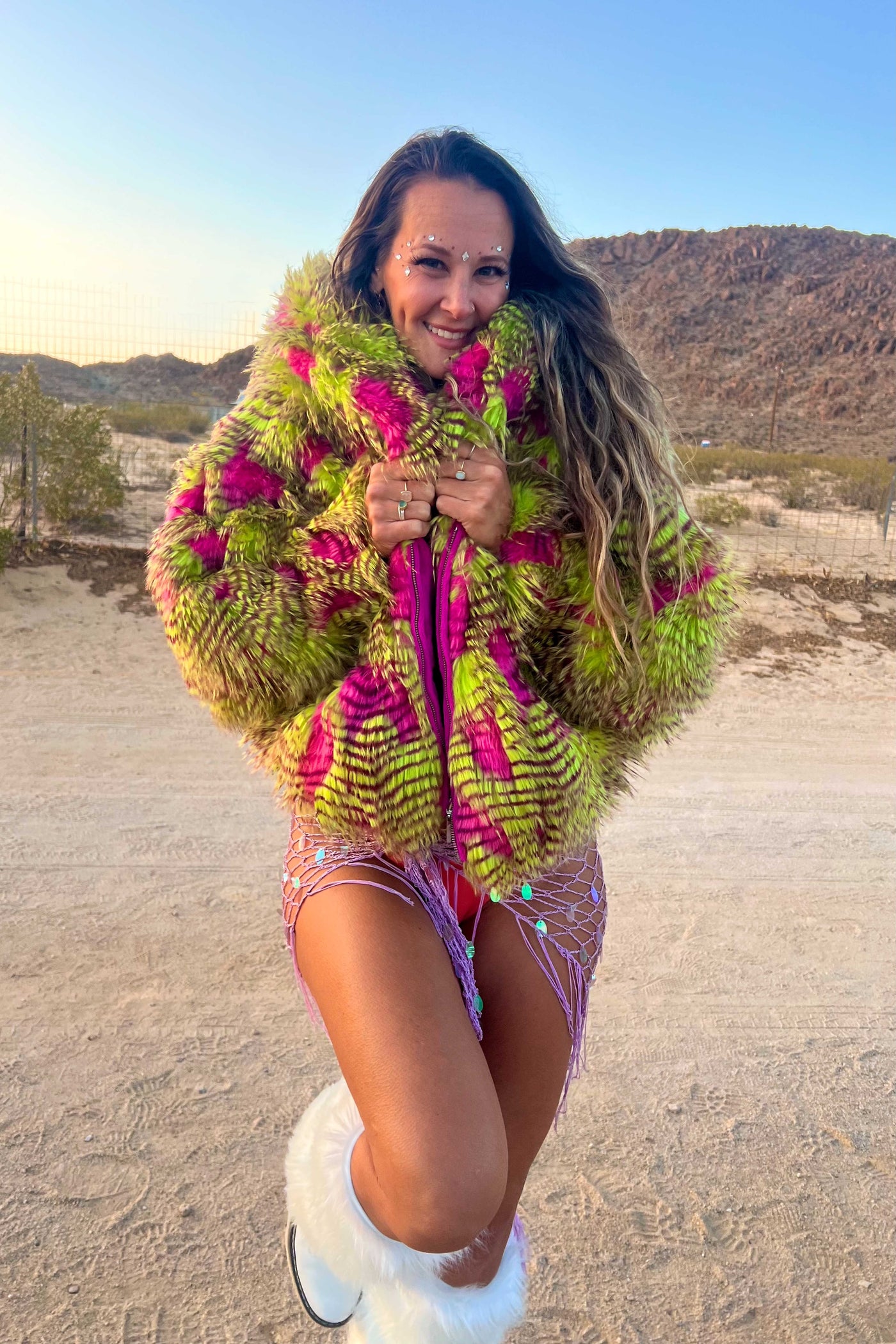 Women's Snuggle Coat in "Pink Lime Feather" STOCK