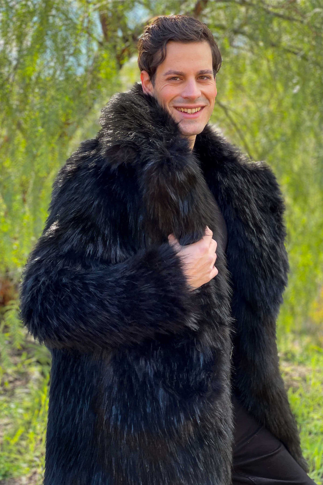 最終値下【タグ付き】BLACK WEIRDOS Nylon Droog Coat MEN'S DUTCH SNAP OFF HOOD vegan big black wolf faux fur coat