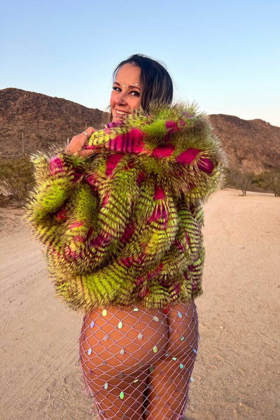 Women's Snuggle Coat in "Pink Lime Feather" STOCK