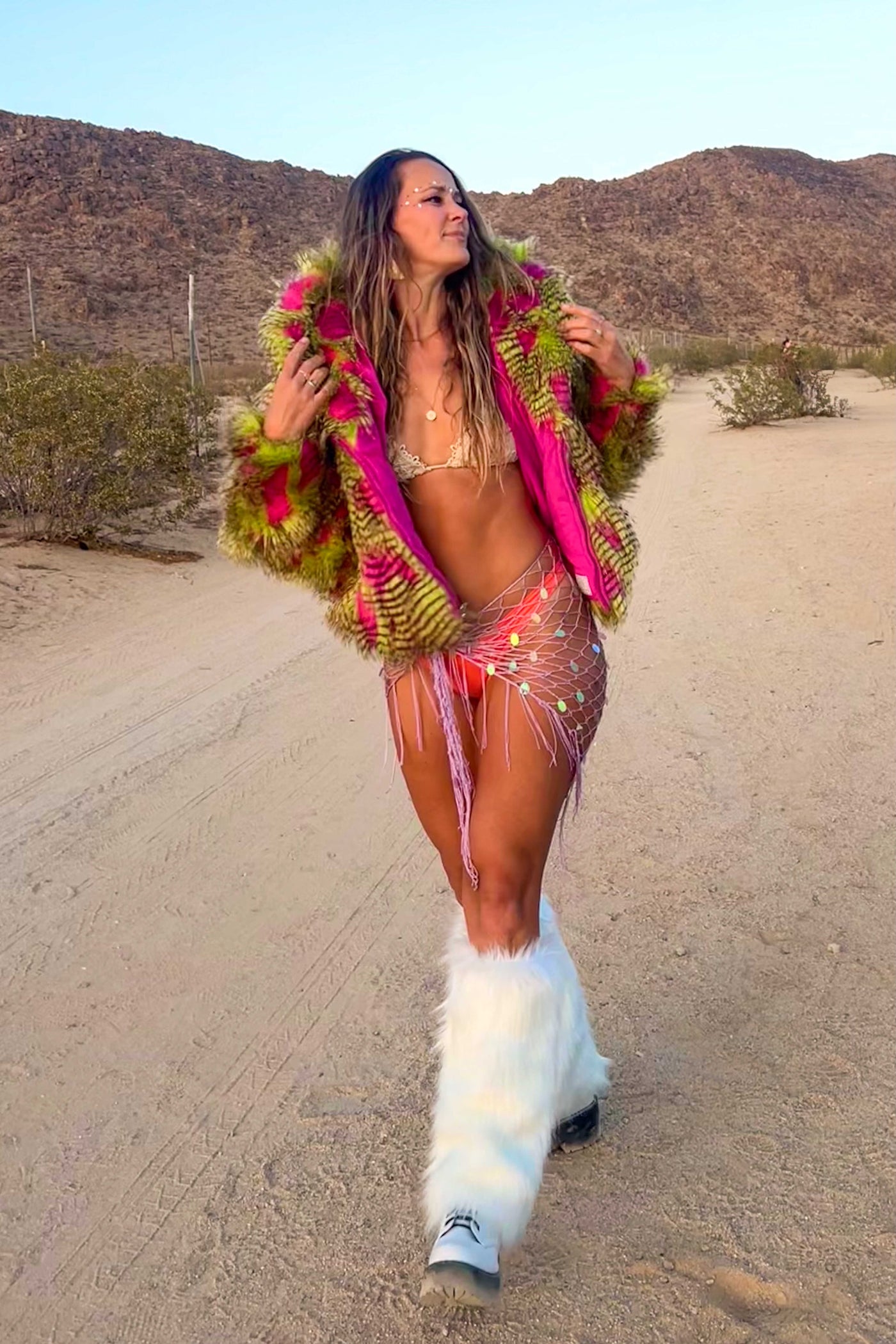 Women's Snuggle Coat in "Pink Lime Feather" STOCK