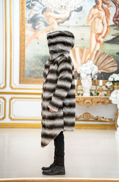 Men's Desert Warrior Coat in "Silver Brown Stripe" Chinchilla