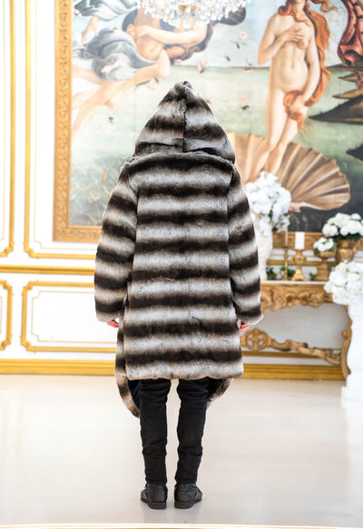 Men's Desert Warrior Coat in "Silver Brown Stripe" Chinchilla