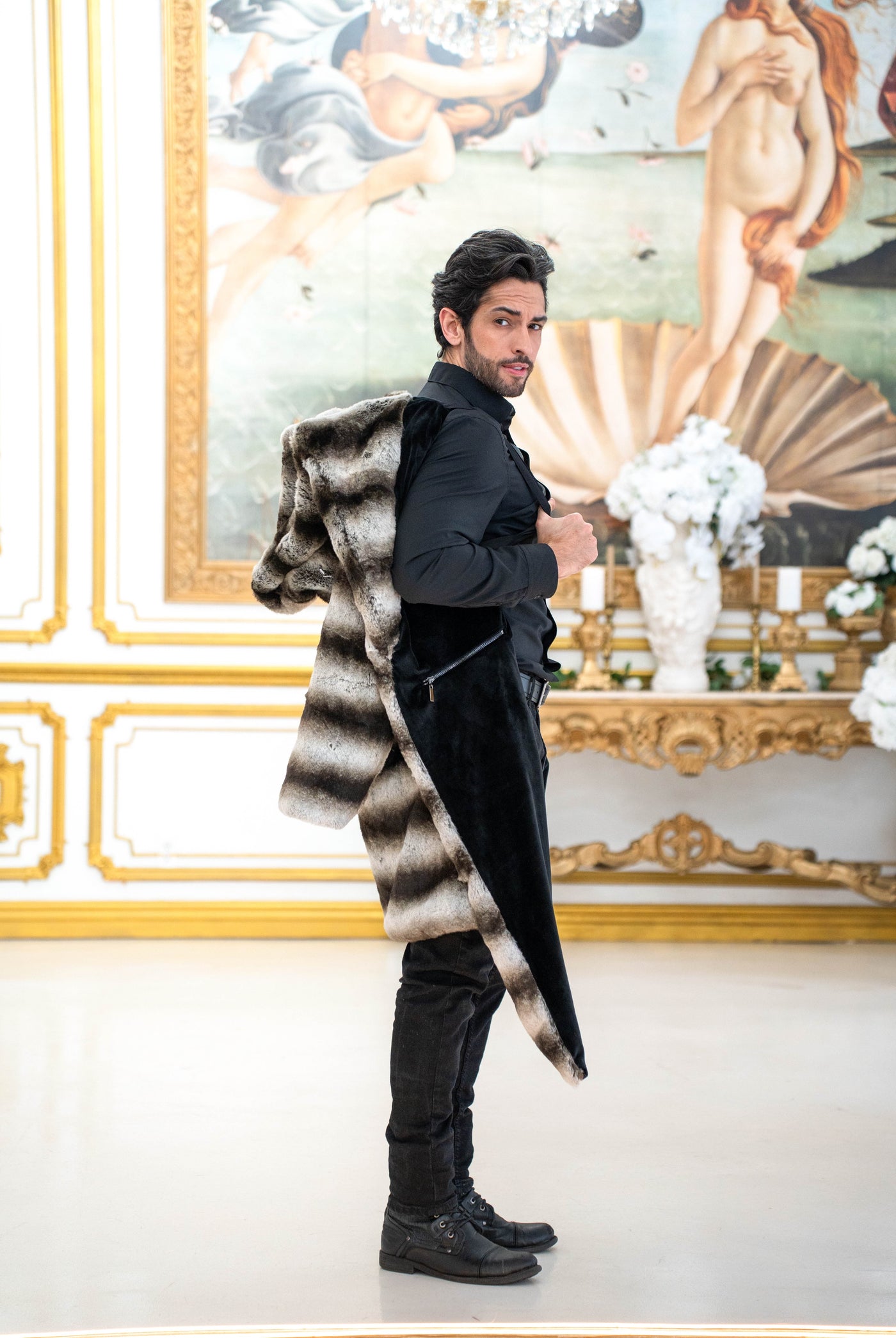 Men's Desert Warrior Coat in "Silver Brown Stripe" Chinchilla