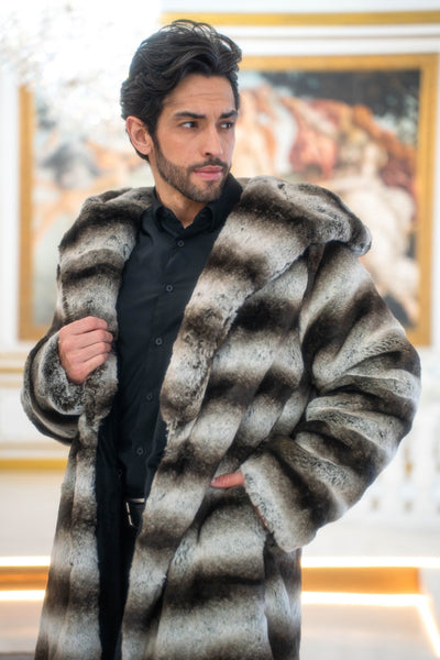 Men's Desert Warrior Coat in "Silver Brown Stripe" Chinchilla STOCK