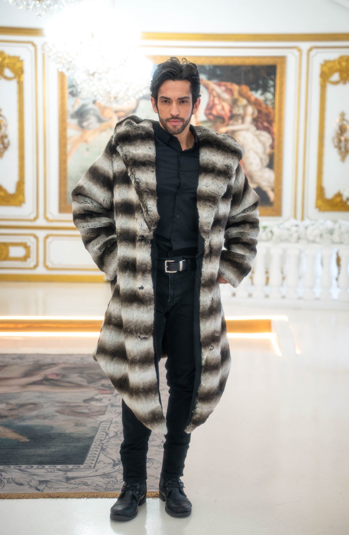 Men's Desert Warrior Coat in "Silver Brown Stripe" Chinchilla