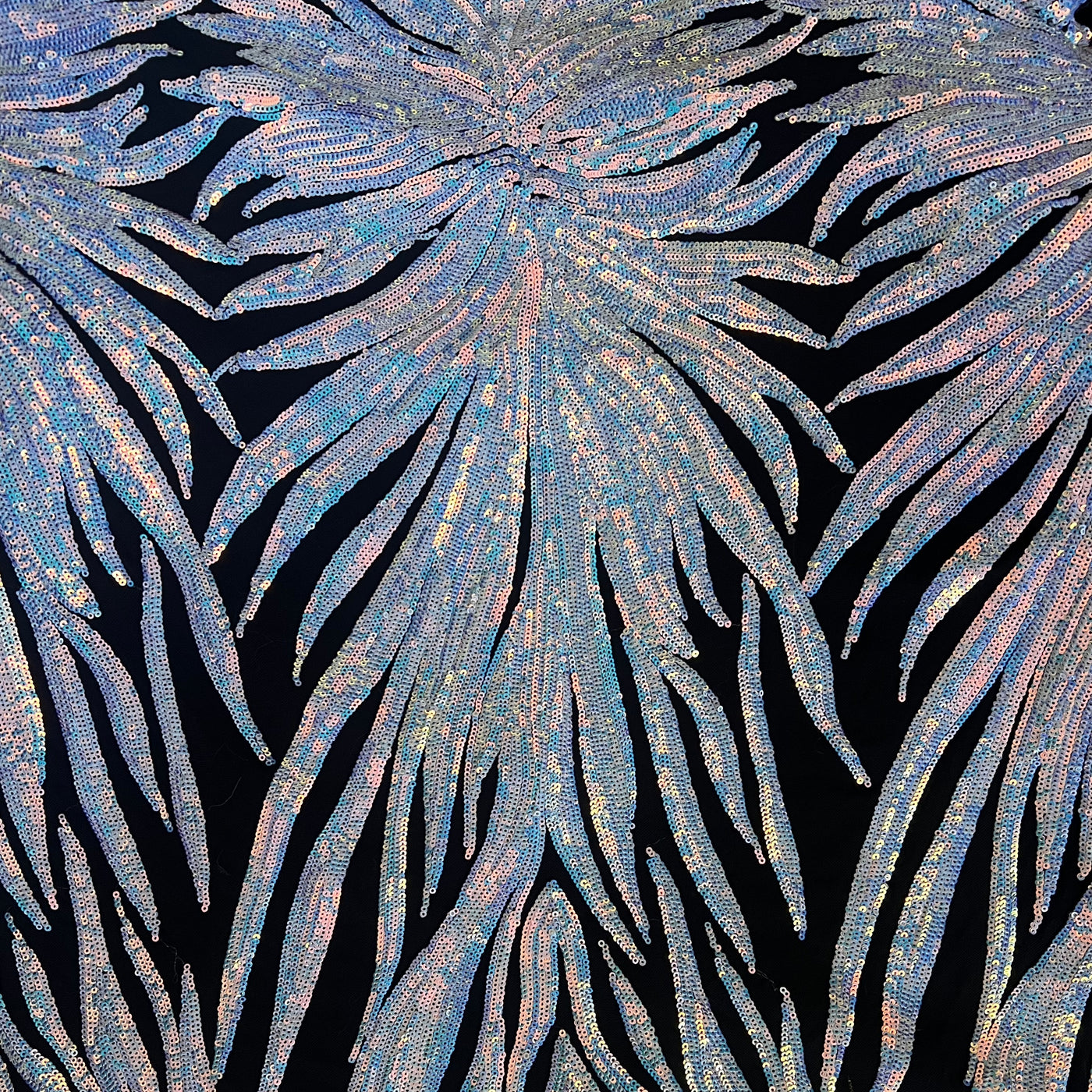Black Iridescent Tiny Palm Spray Sequin Mesh