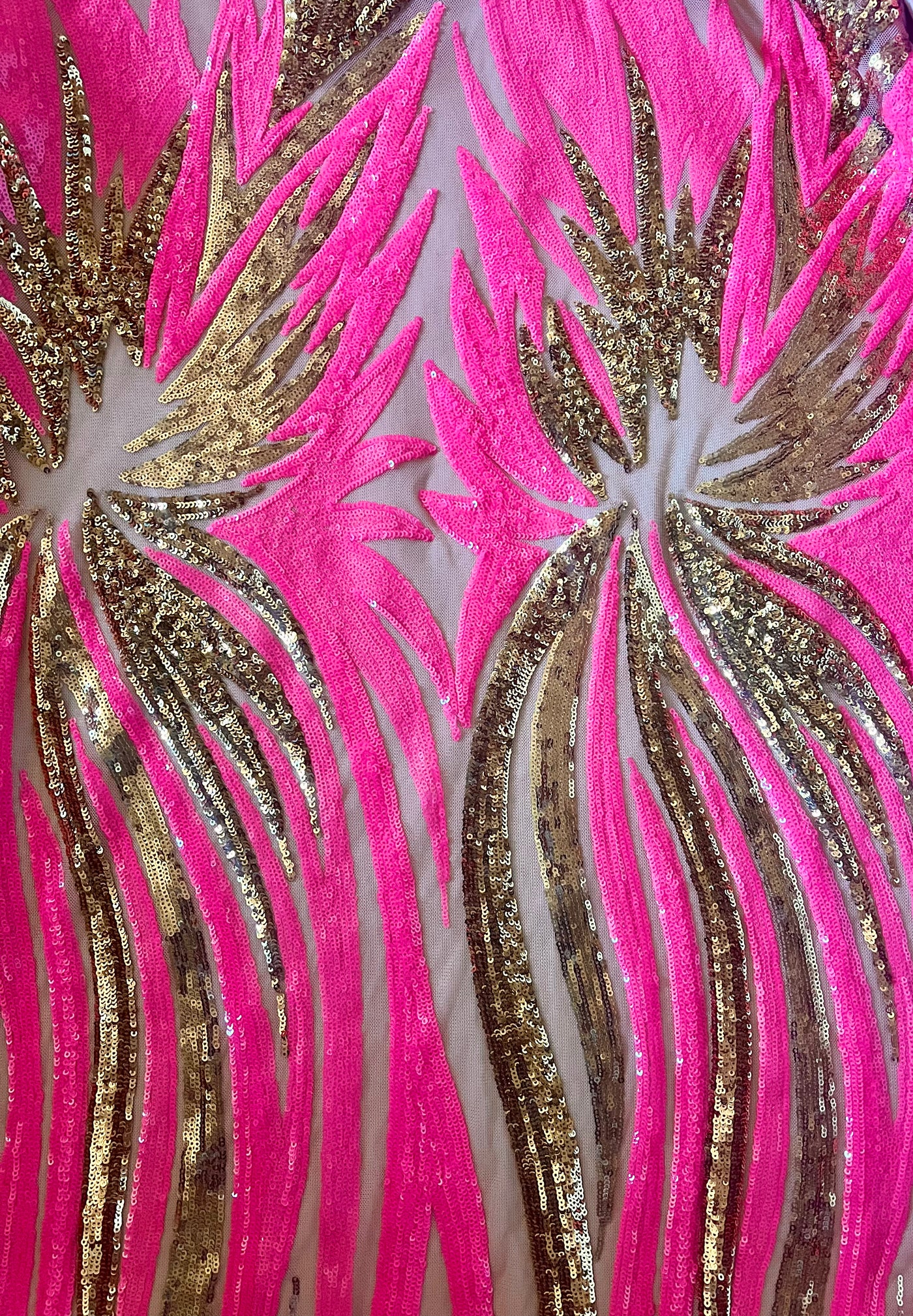 Pink Gold Tiny Palm Spray Sequin Mesh
