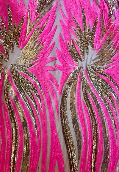 Pink Gold Tiny Palm Spray Sequin Mesh