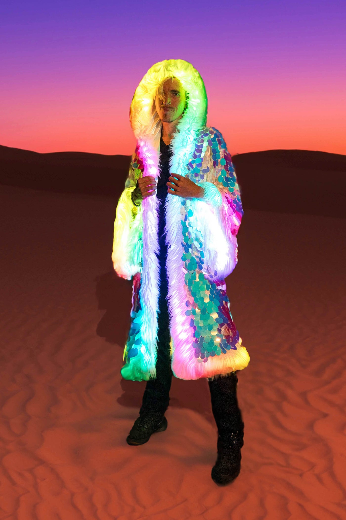 LED Big Bling Sequin Kimono in "White Iridescent"