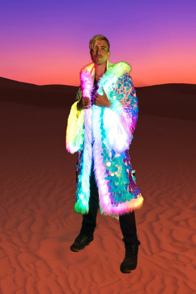 LED Big Bling Sequin Kimono in "White Iridescent"