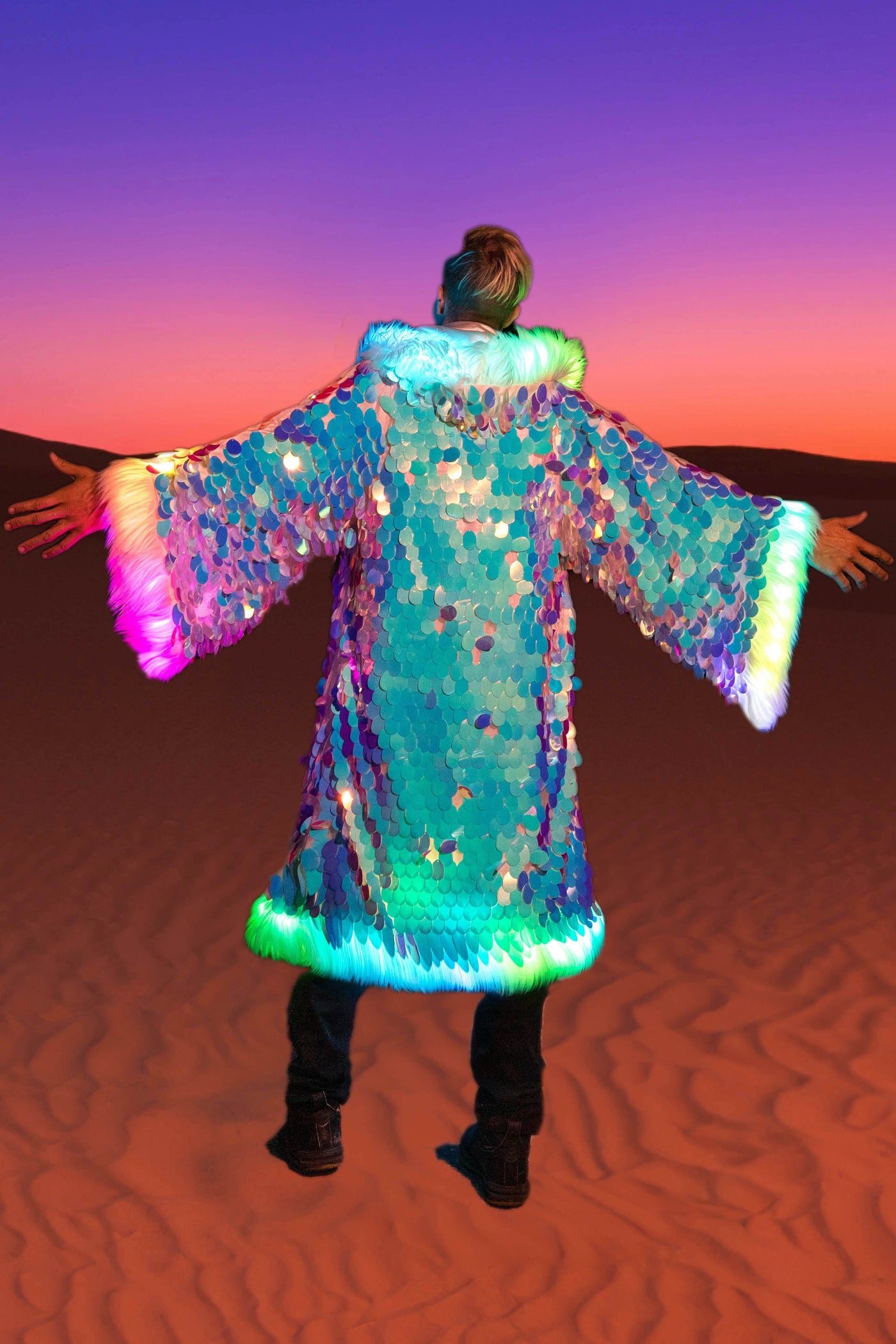 LED Big Bling Sequin Kimono in "White Iridescent"