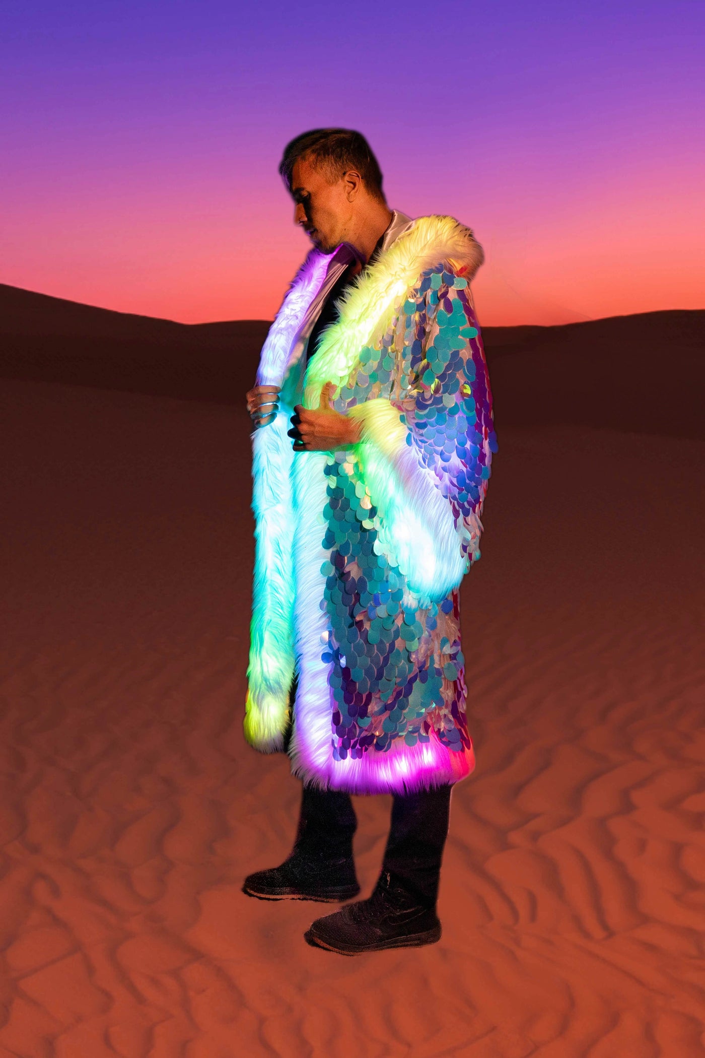 LED Big Bling Sequin Kimono in "White Iridescent"