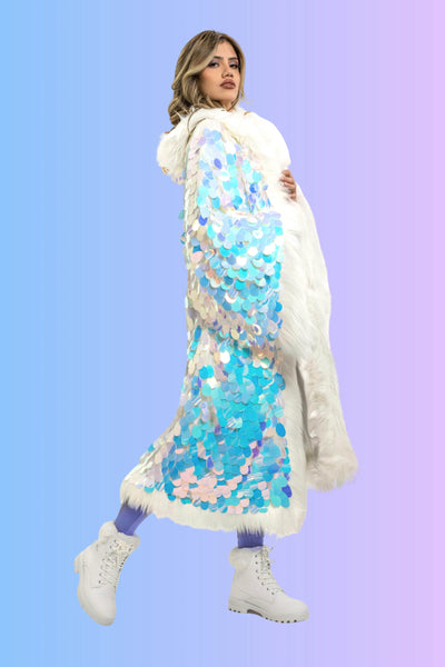 Big Bling Sequin Kimono in "White Iridescent"