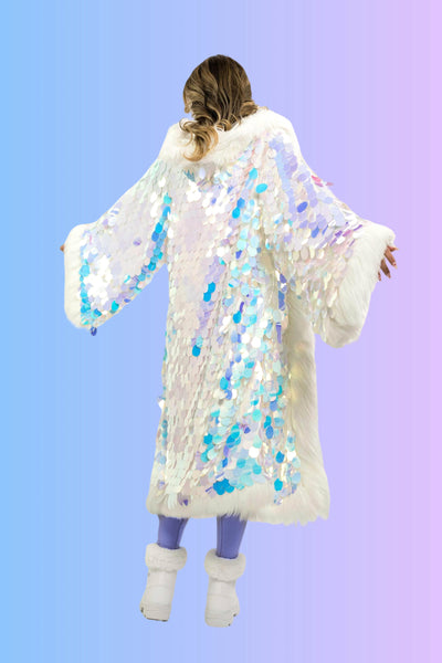 Big Bling Sequin Kimono in "White Iridescent"