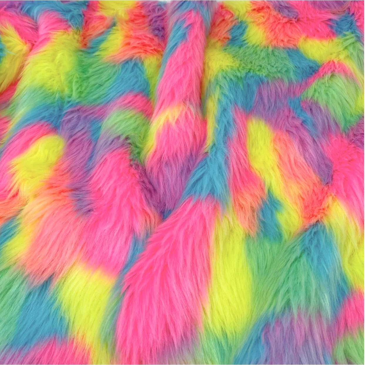 Neon Rainbow Multi Patch Faux Fur