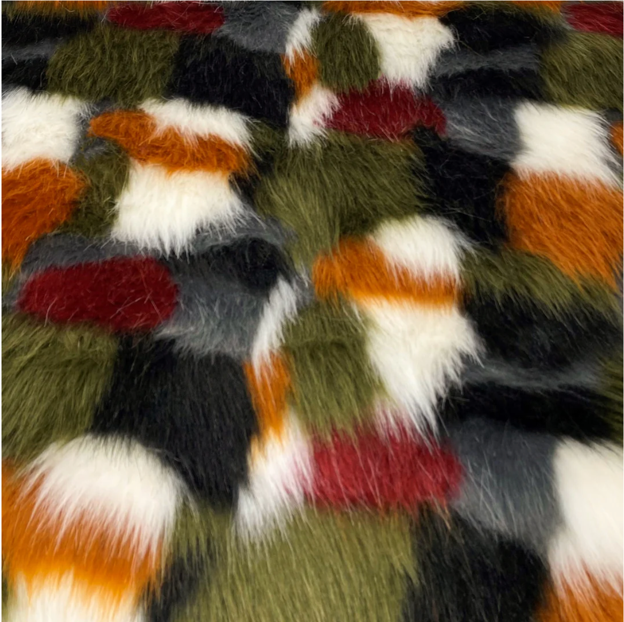 Olive Orange Grey Multi Patch Faux Fur