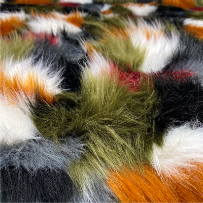 Olive Orange Grey Multi Patch Faux Fur