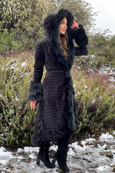 Women's Temptress Coat in "Black Crocodile"