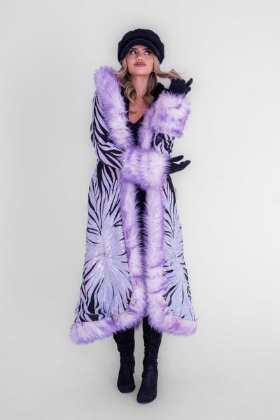Women's Sequin Temptress Coat in "Black Lilac Radiant Dream"