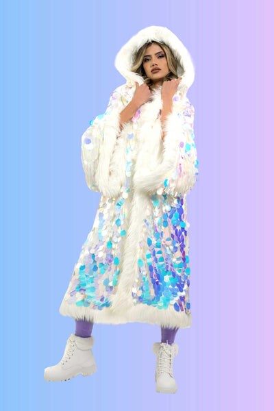 Big Bling Sequin Kimono in "White Iridescent"