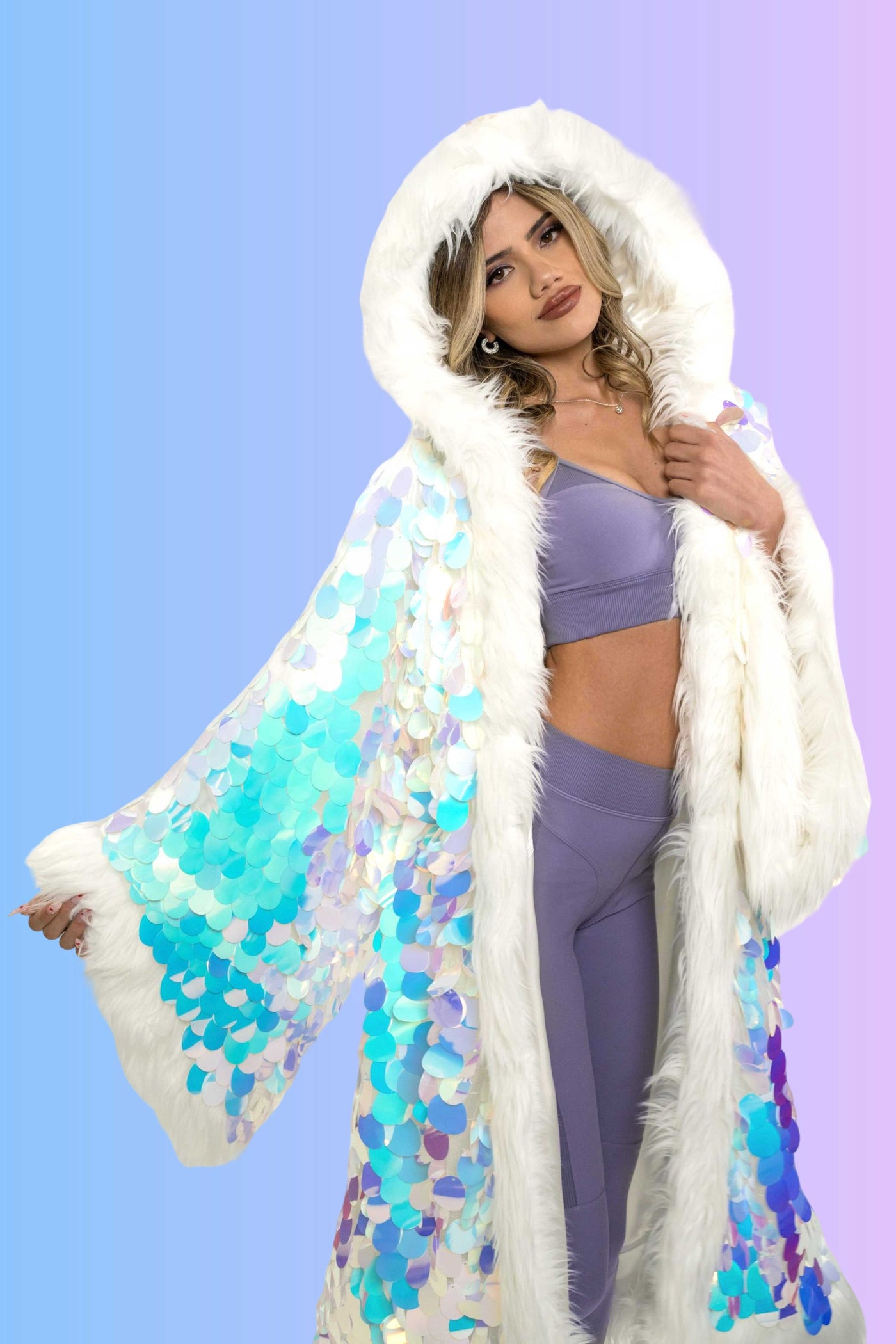 Big Bling Sequin Kimono in "White Iridescent"