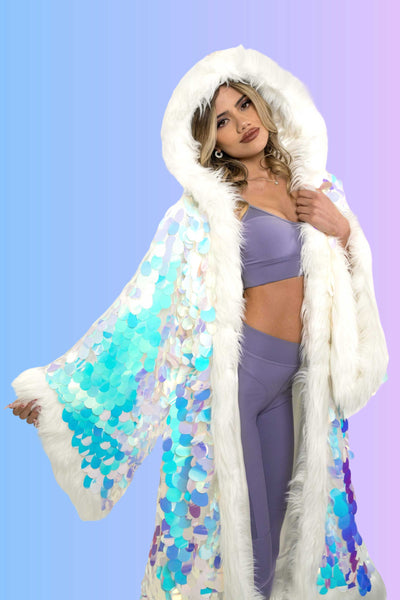 Big Bling Sequin Kimono in "White Iridescent"