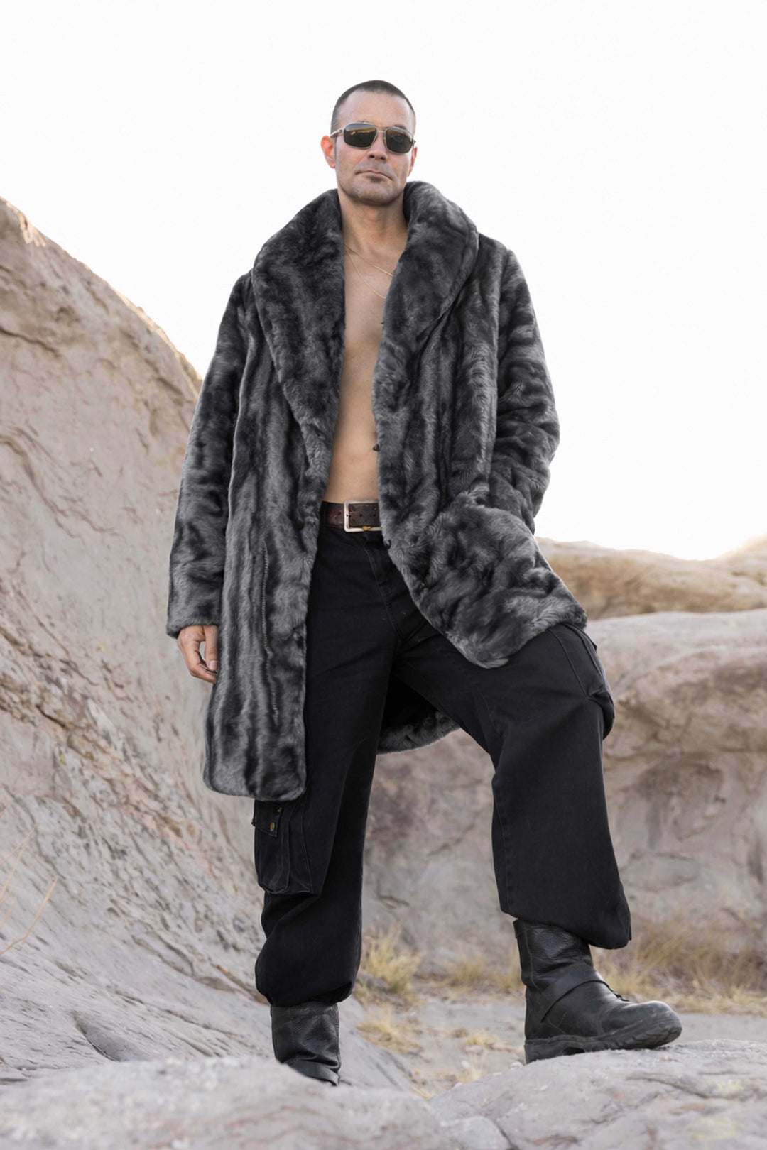 Men's Fake Fur Long Cozy Coat in 