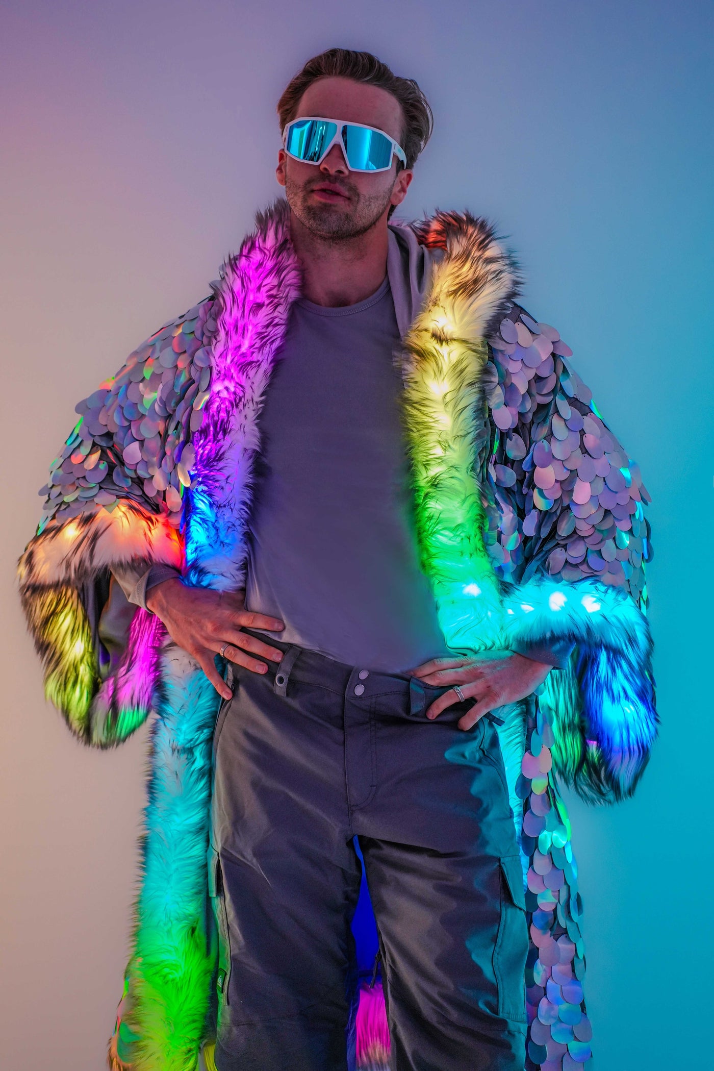 LED Big Bling Sequin Kimono in "Hologram Gray"