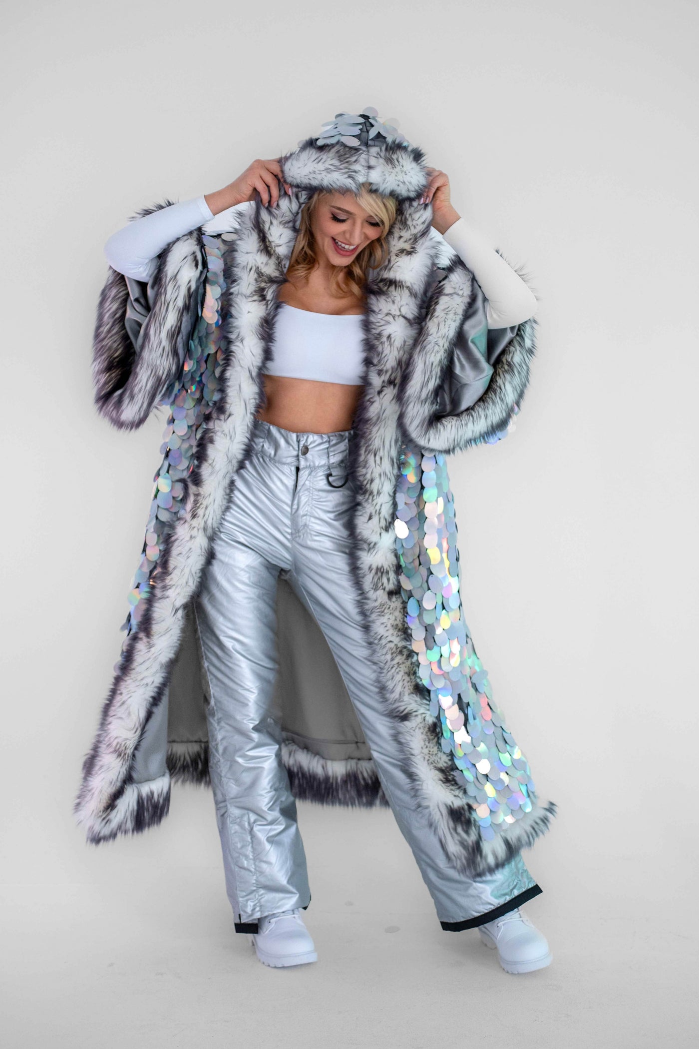 Big Bling Sequin Kimono in "Hologram Gray"