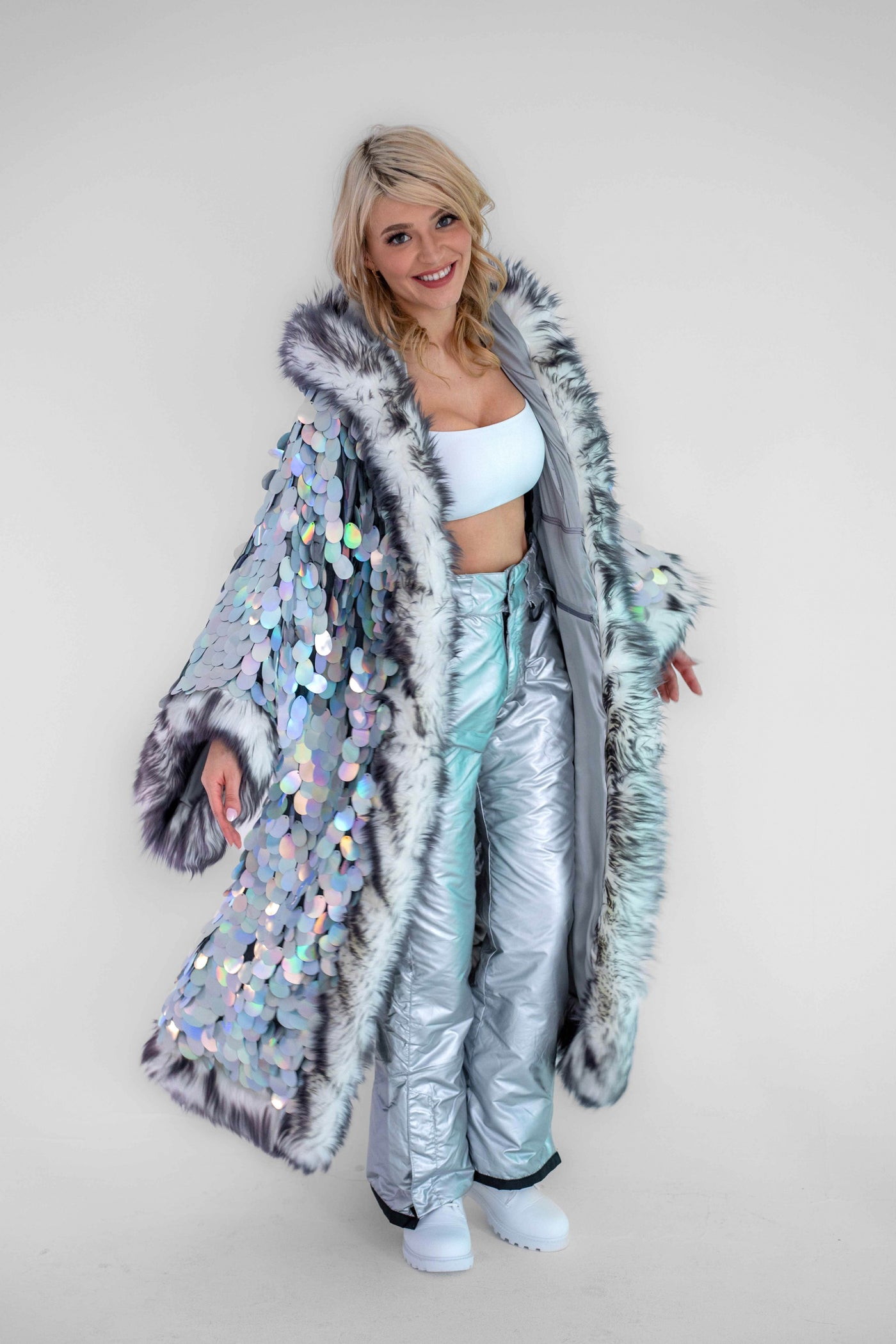 Big Bling Sequin Kimono in "Hologram Gray"