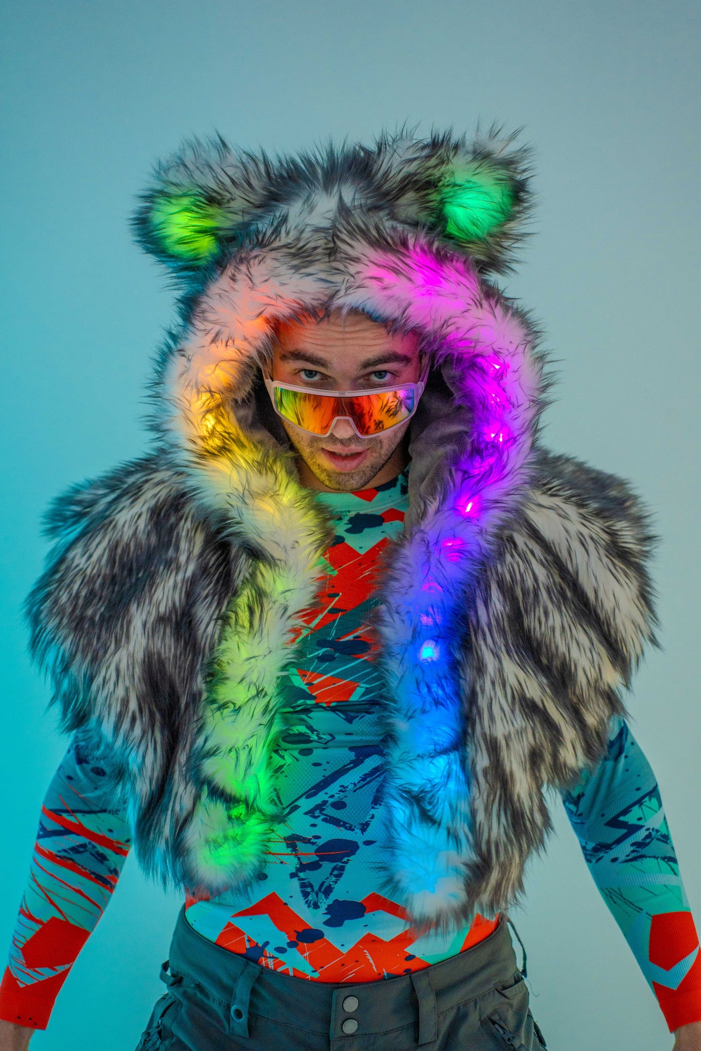 Unisex LED Wolf Hood in "Just The Tip-Gray"