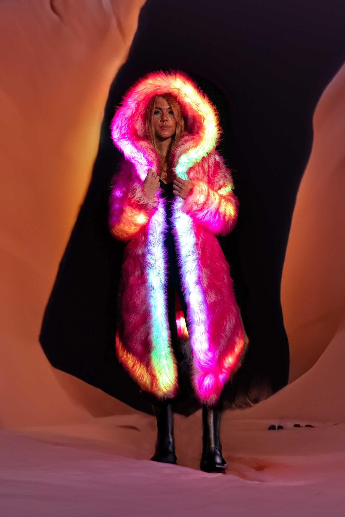 Women's LED Desert Warrior Coat in "Just The Tip-Hot Pink"