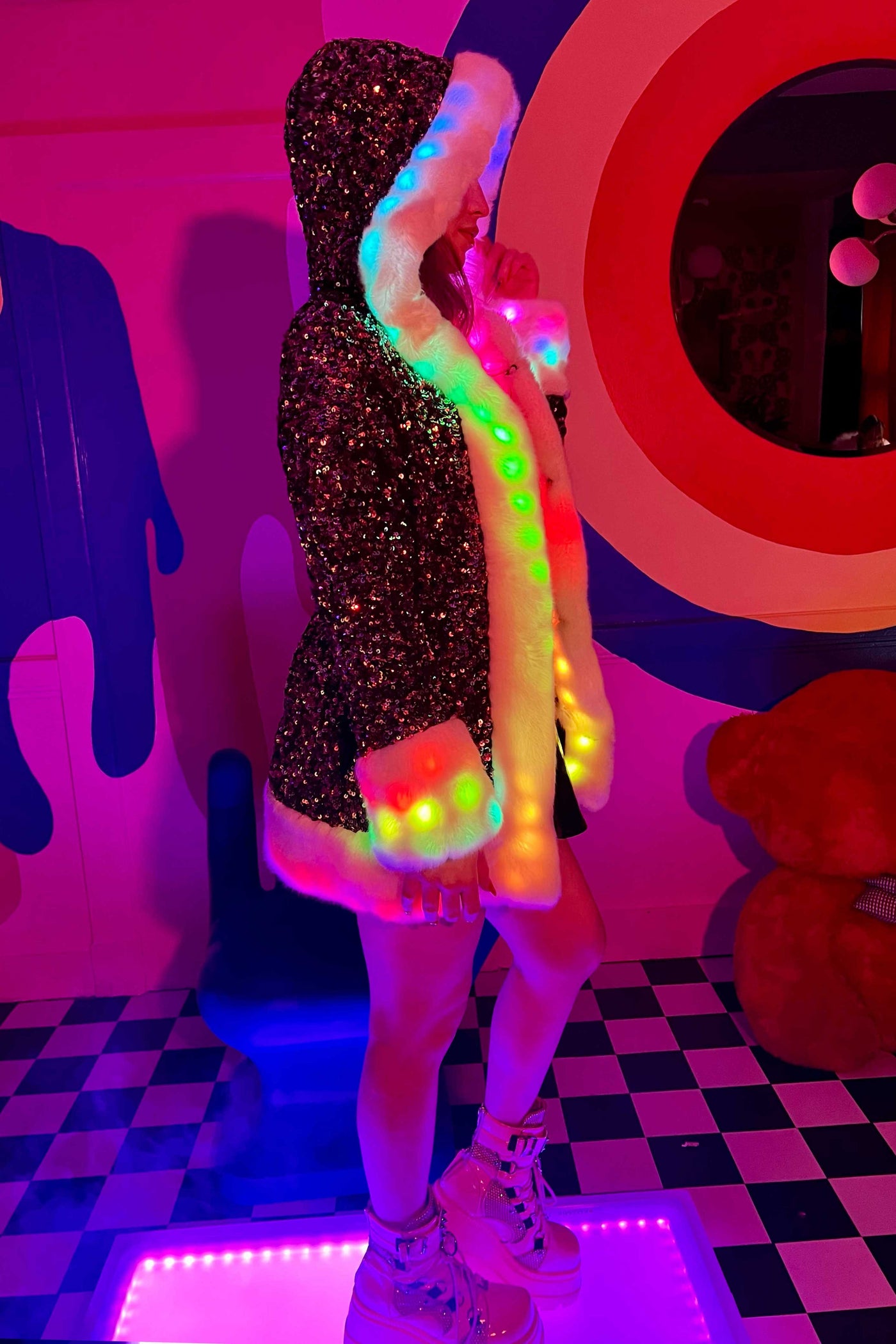 Women's LED Petite Playa Coat in "Coral Sequin"