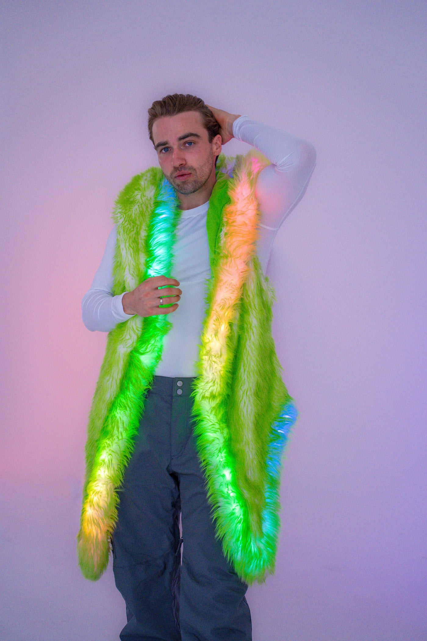 Men's LED Fur Vest in "Just The Tip-Lime" IN STOCK