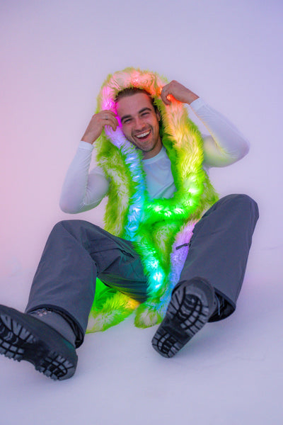 Men's LED Fur Vest in "Just The Tip-Lime"