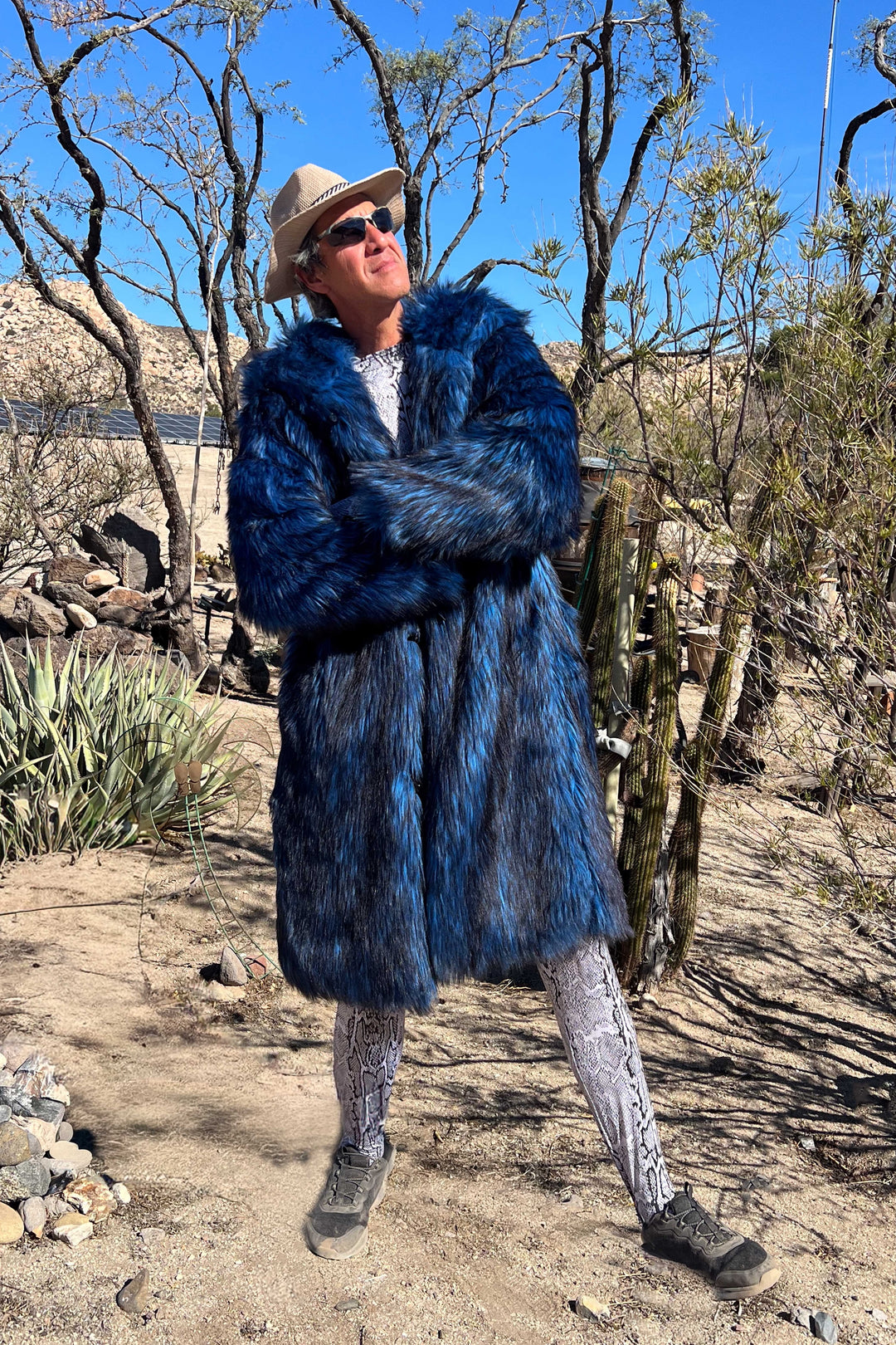Men's Blue Faux Fur Playa Coat – Festival & Burning Man Coat “Blue