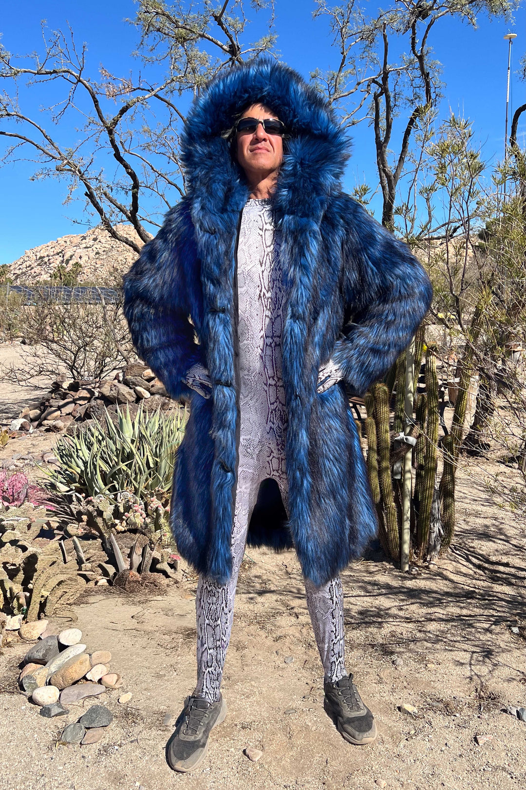 Men's Blue Faux Fur Playa Coat – Festival & Burning Man Coat “Blue