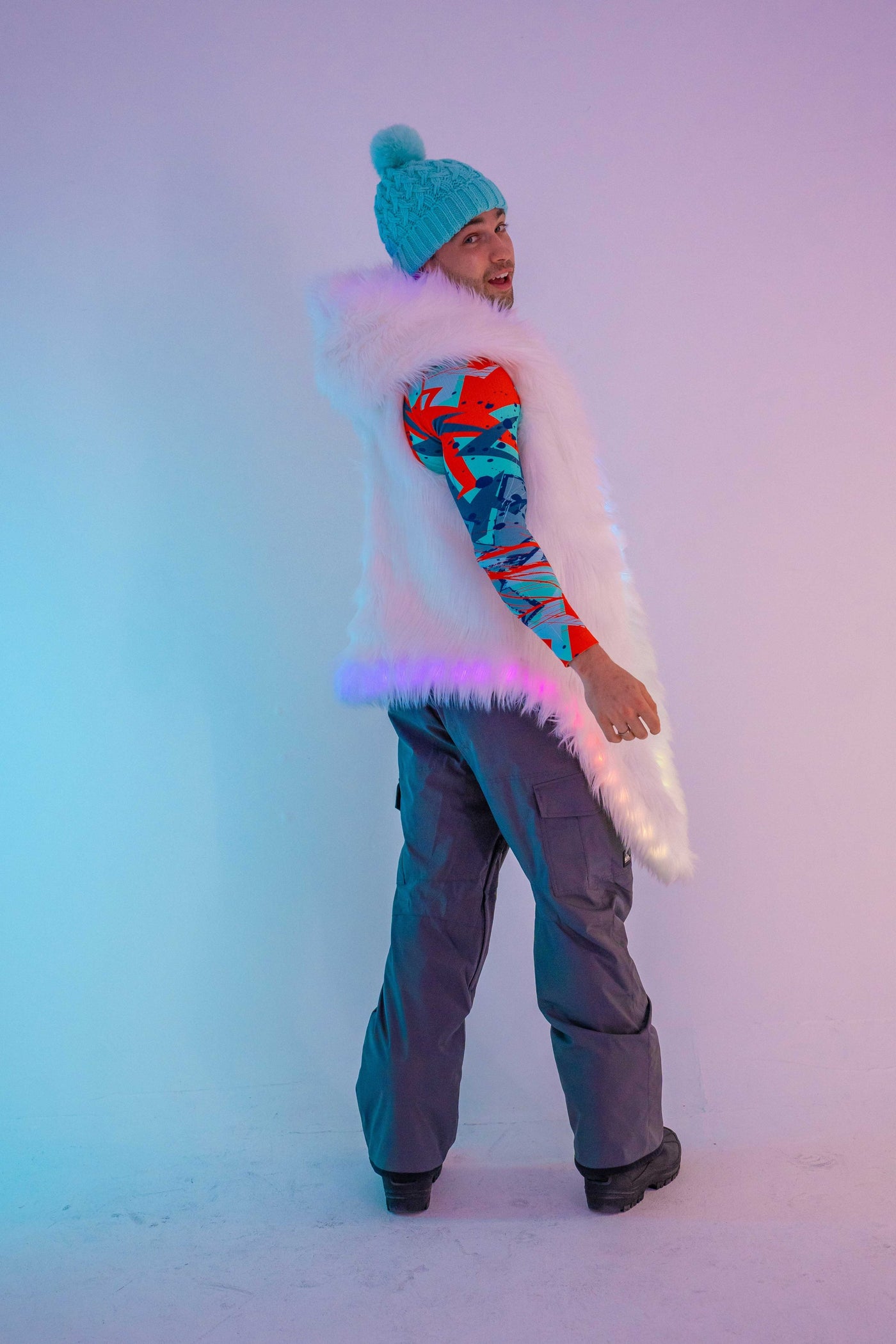 Men's LED Faux Fur Vest in "White" IN STOCK