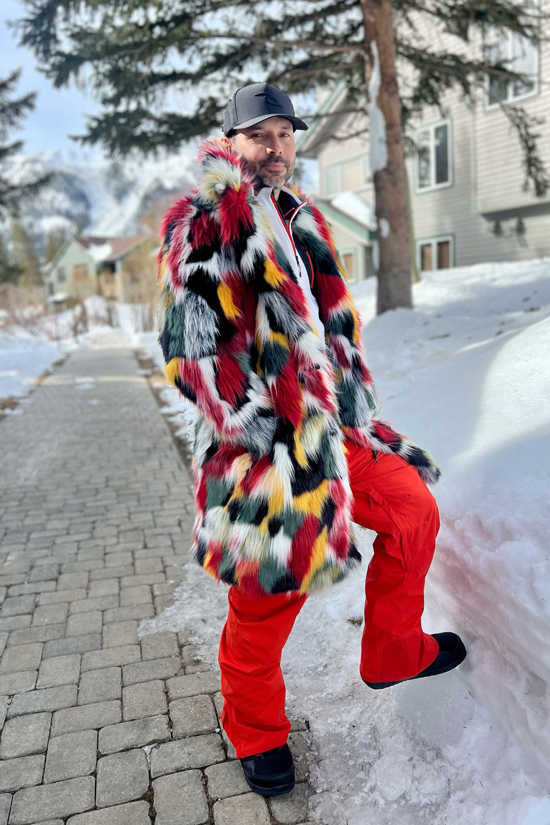 jammin-jamaica multi color vegan fake fur short Dutch Coat