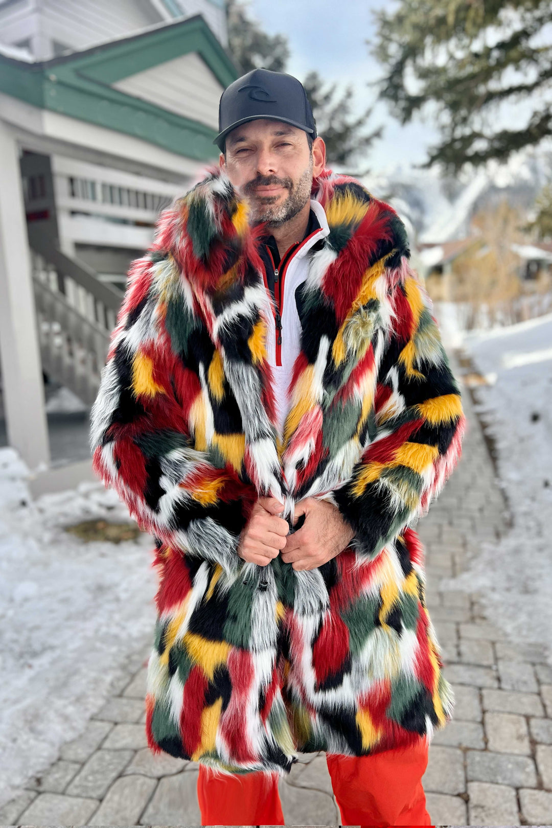 jammin-jamaica multi color vegan fake fur short jacket for men