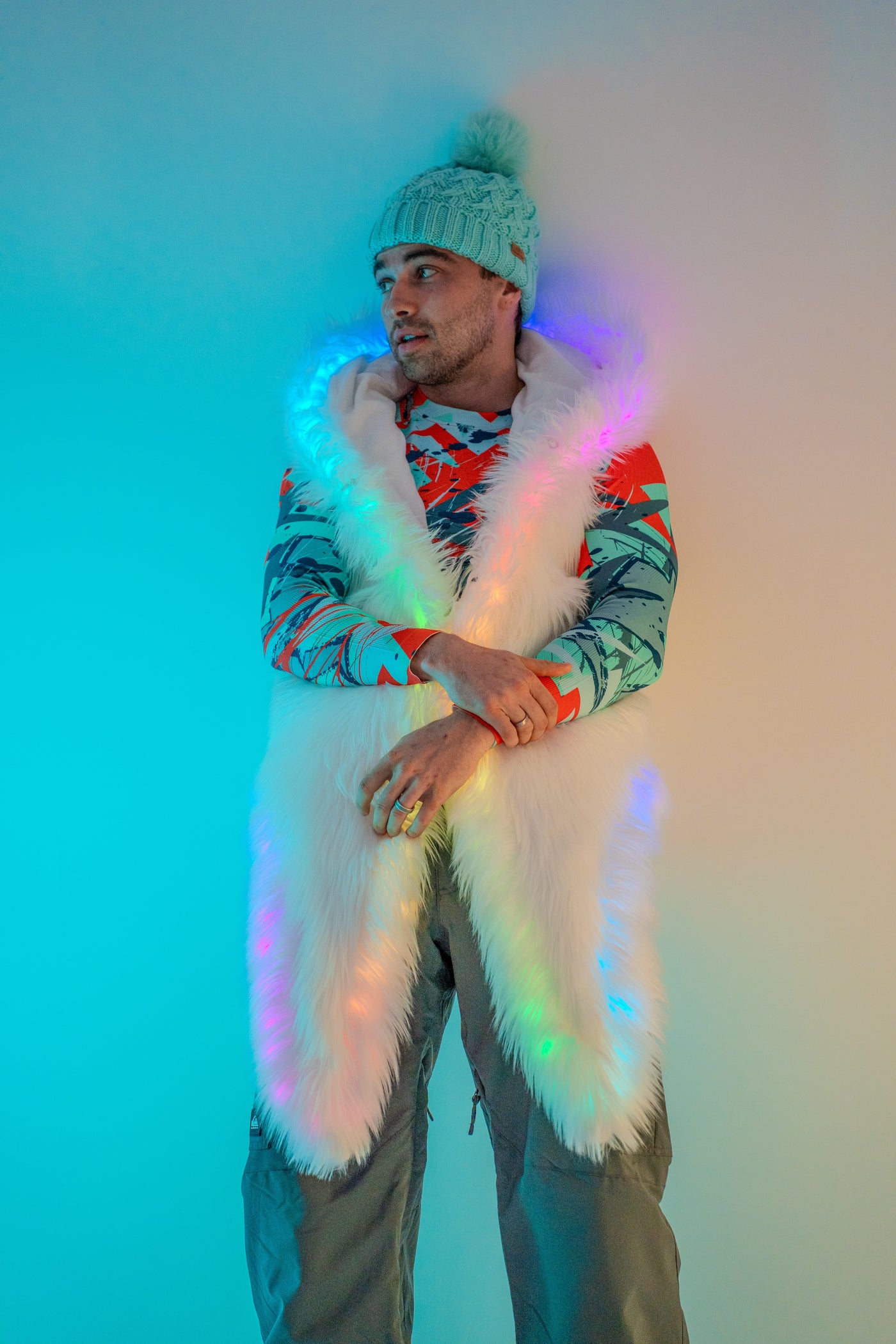 Men's LED Faux Fur Vest in "White"