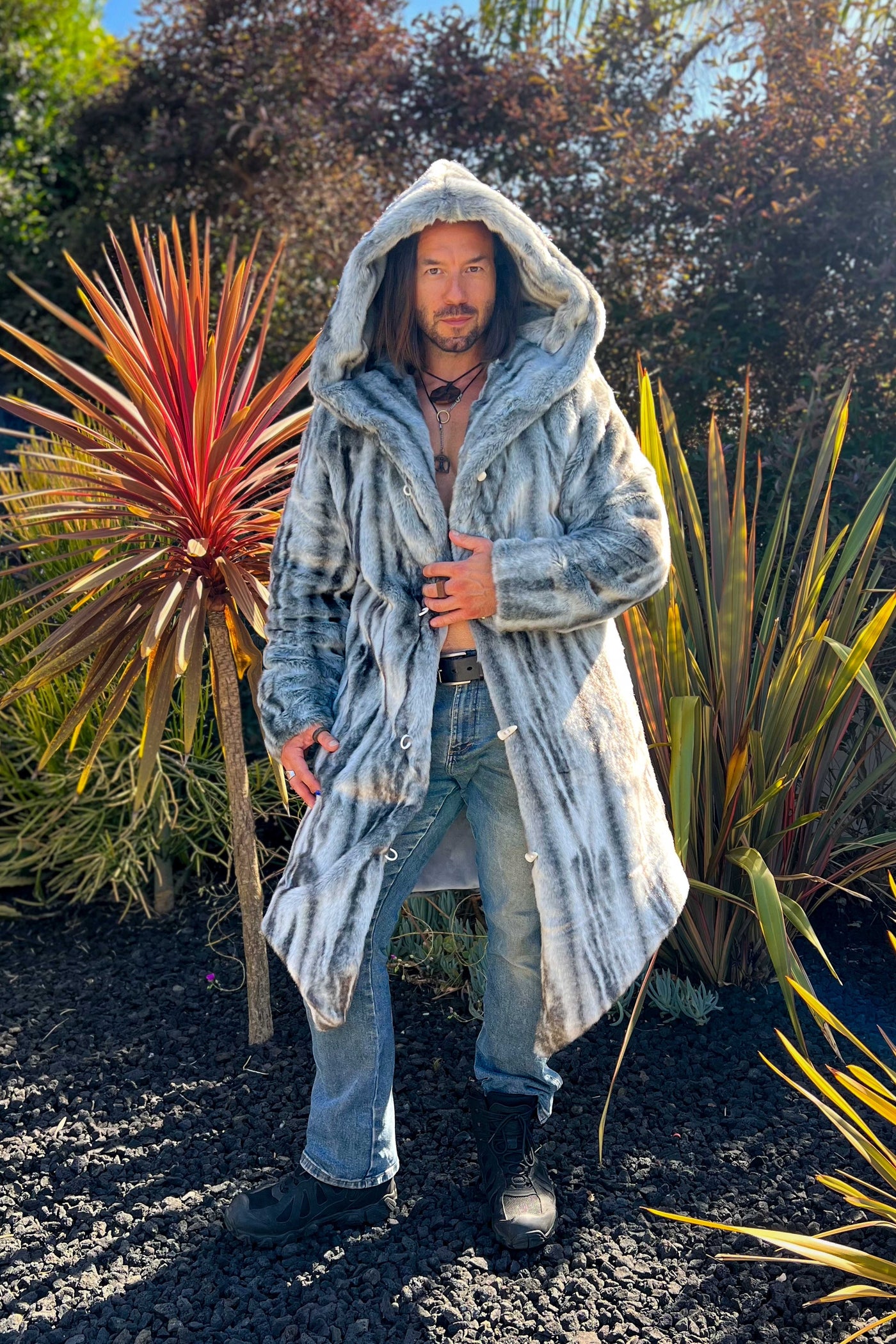 Men's Desert Warrior Coat in "Silver Slate" Chinchilla