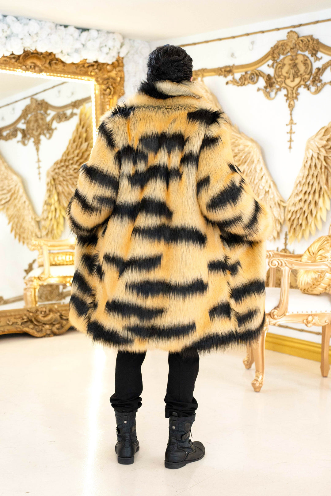 vegan tiger faux fur coat for men | Furrocious Furr