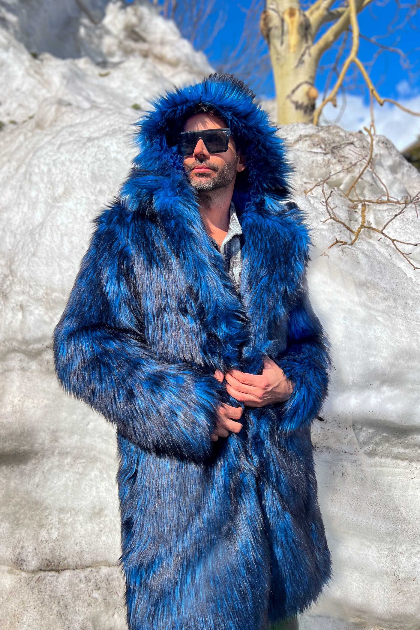 Men's Dutch Snap off Hood Coat  in "Blue Wolf"